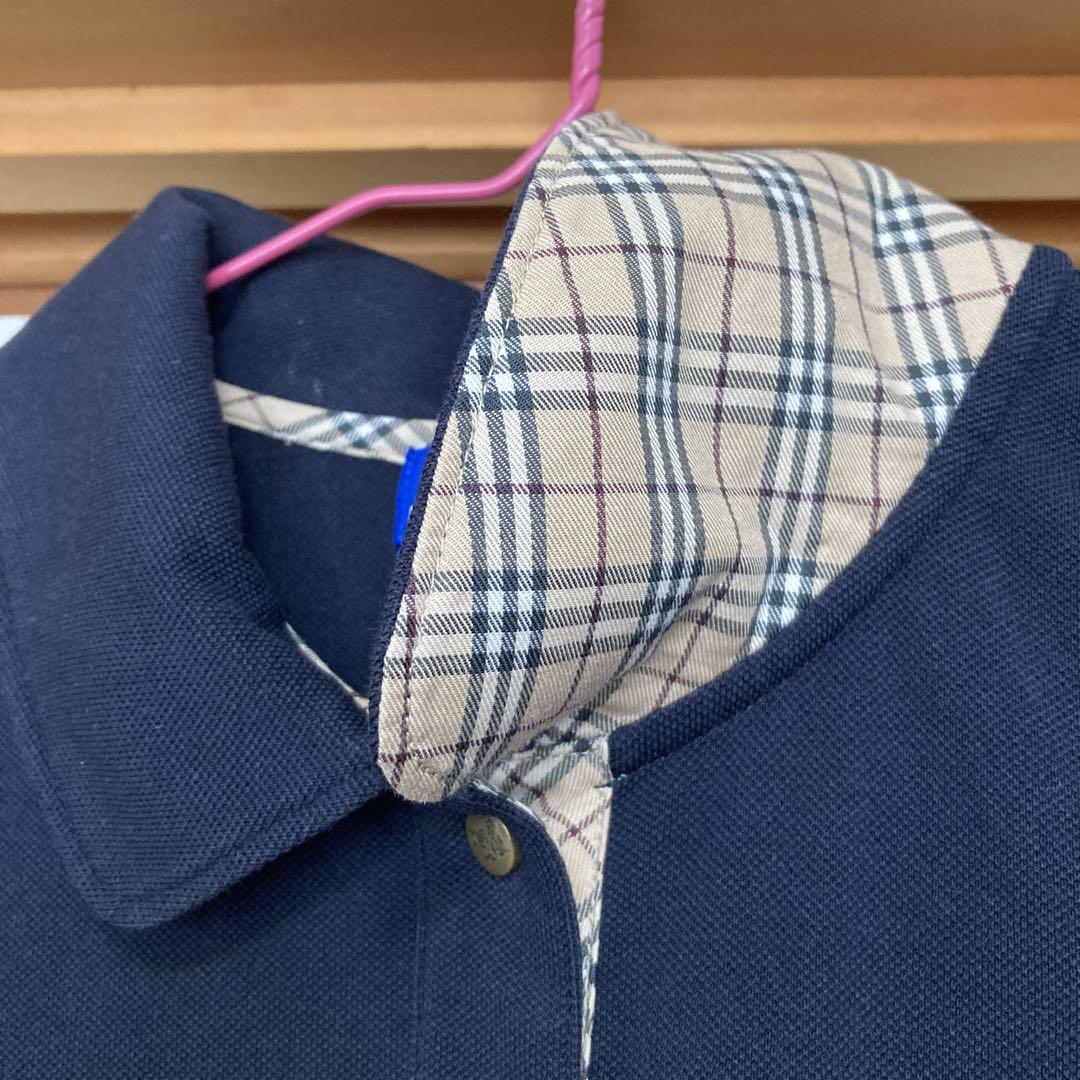 美品 BURBERRY BLUE LABEL スキッパー ベロア 長袖ポロシャツ 美品 BURBERRY BLUE LABEL スキッパー ベロア 長袖ポロシャツ
