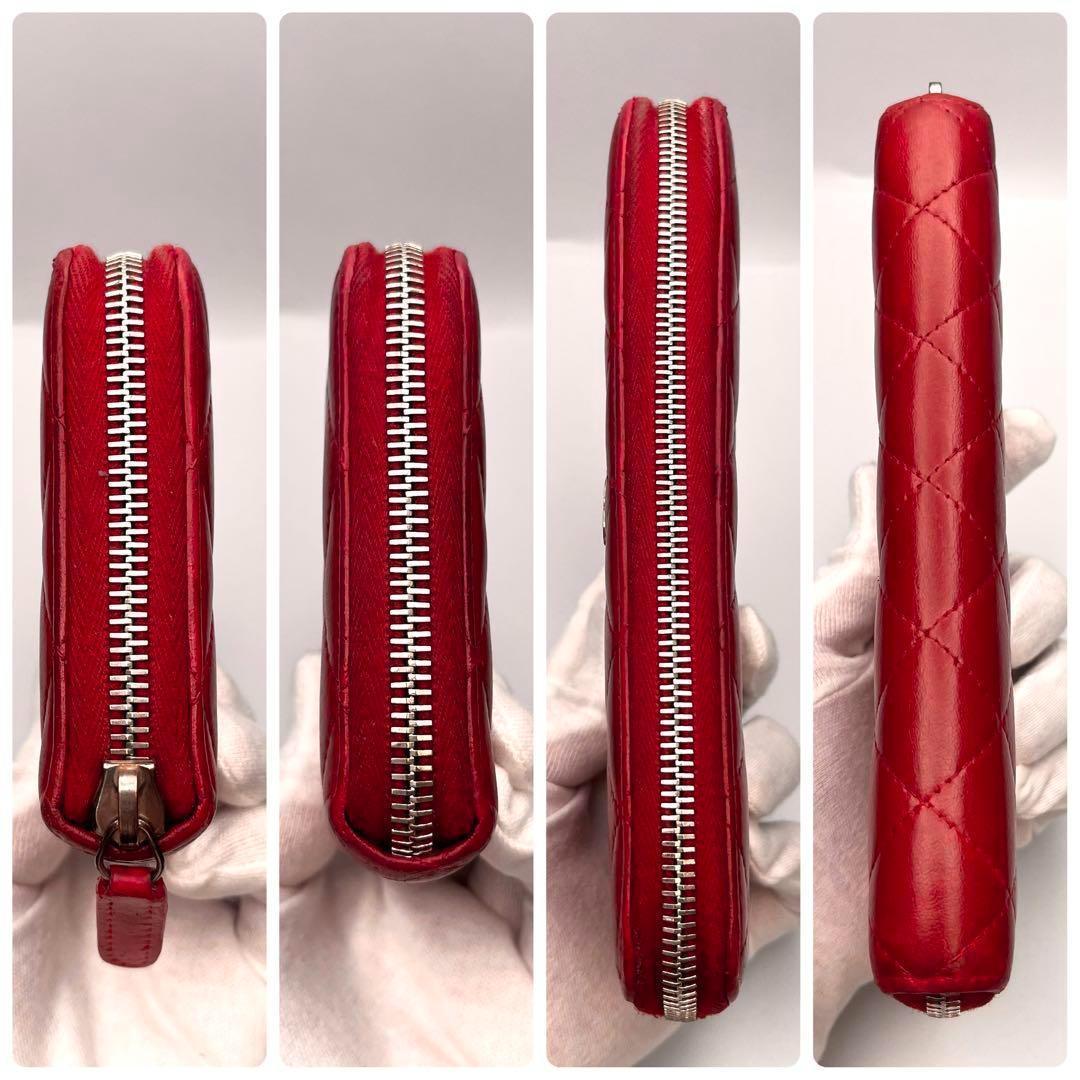 CHANEL マトラッセ ラムスキン ラウンドジップ レッド 正規品保証2040