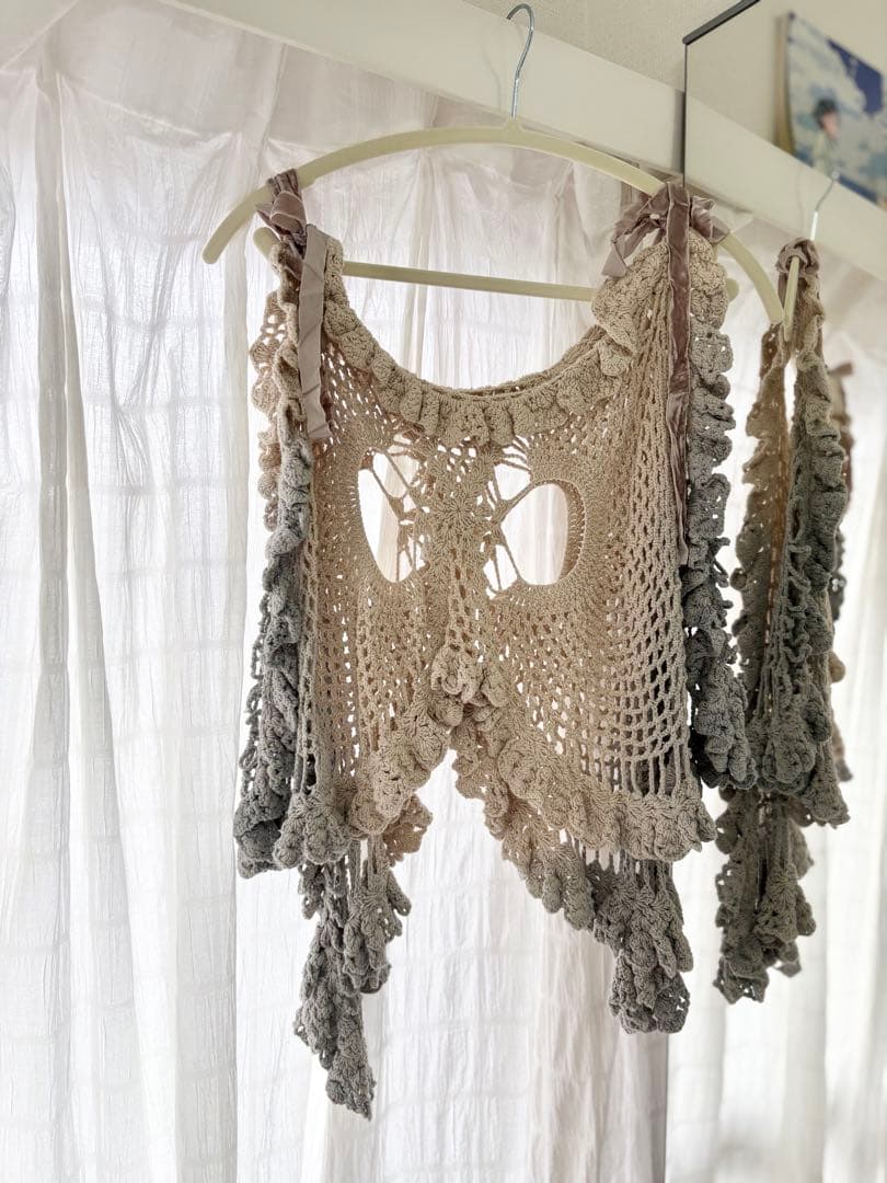 あちゃちゅむムチャチャオープンバックかぎ針編みカーディガンFREE SIZE・あちゃちゅむムチャチャ