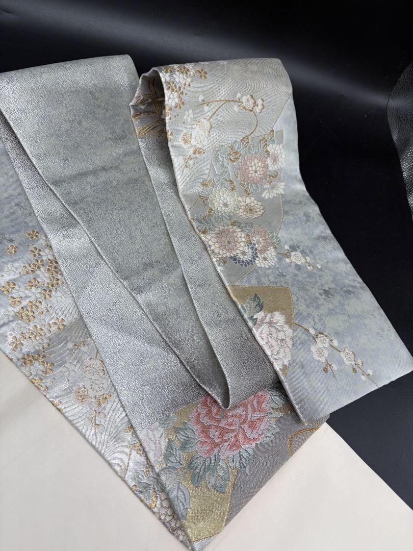 最新人気 高級 正絹 洒落帯 名古屋帯 アンティーク 銀糸 金糸 花柄 176 着物・浴衣