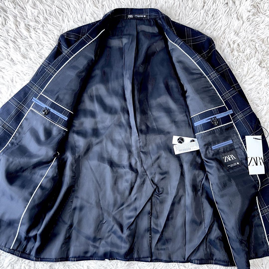 新品タグ付き】ZARA テーラードジャケット ネイビー チェック柄