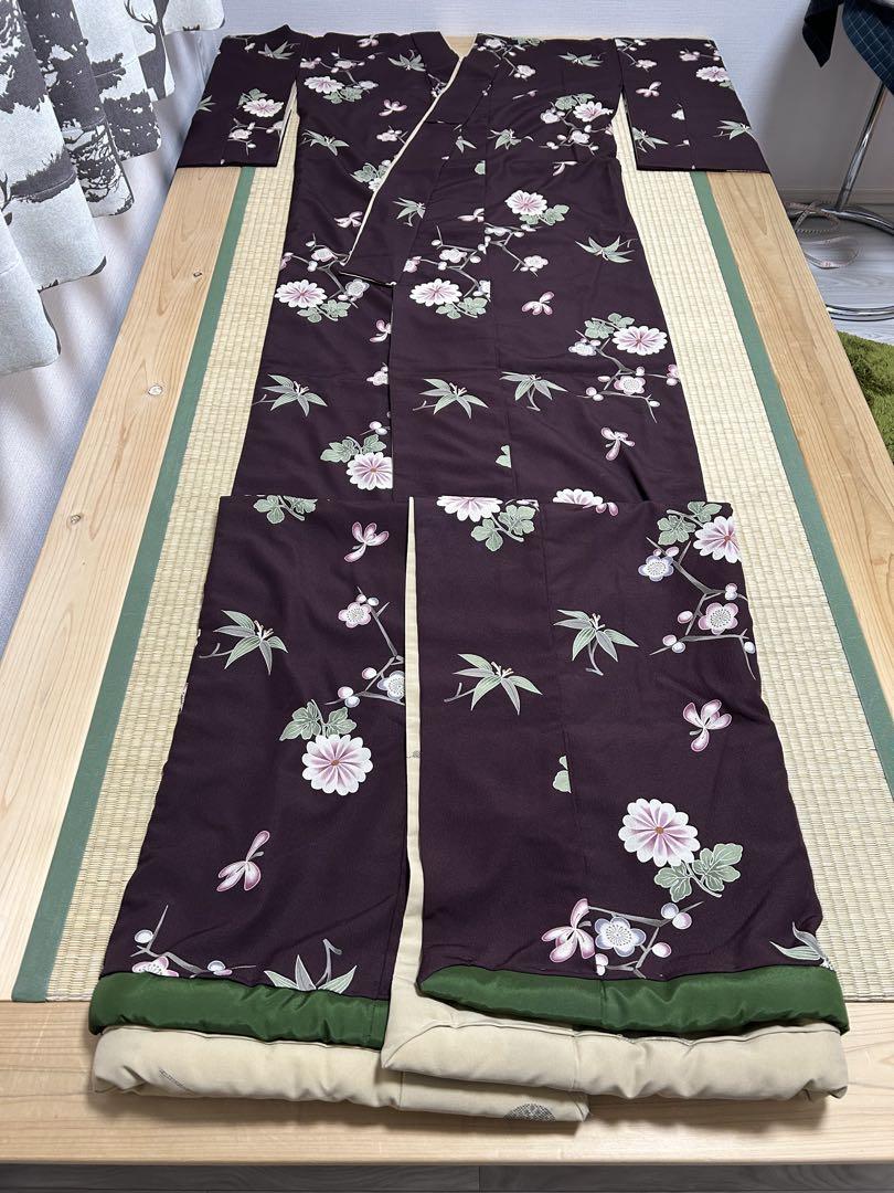 プリーツ付き裾よけと付け袖のセット　黒ベロア　ハンドメイド プリーツ付き裾よけと付け袖のセット 黒フェイクレザー