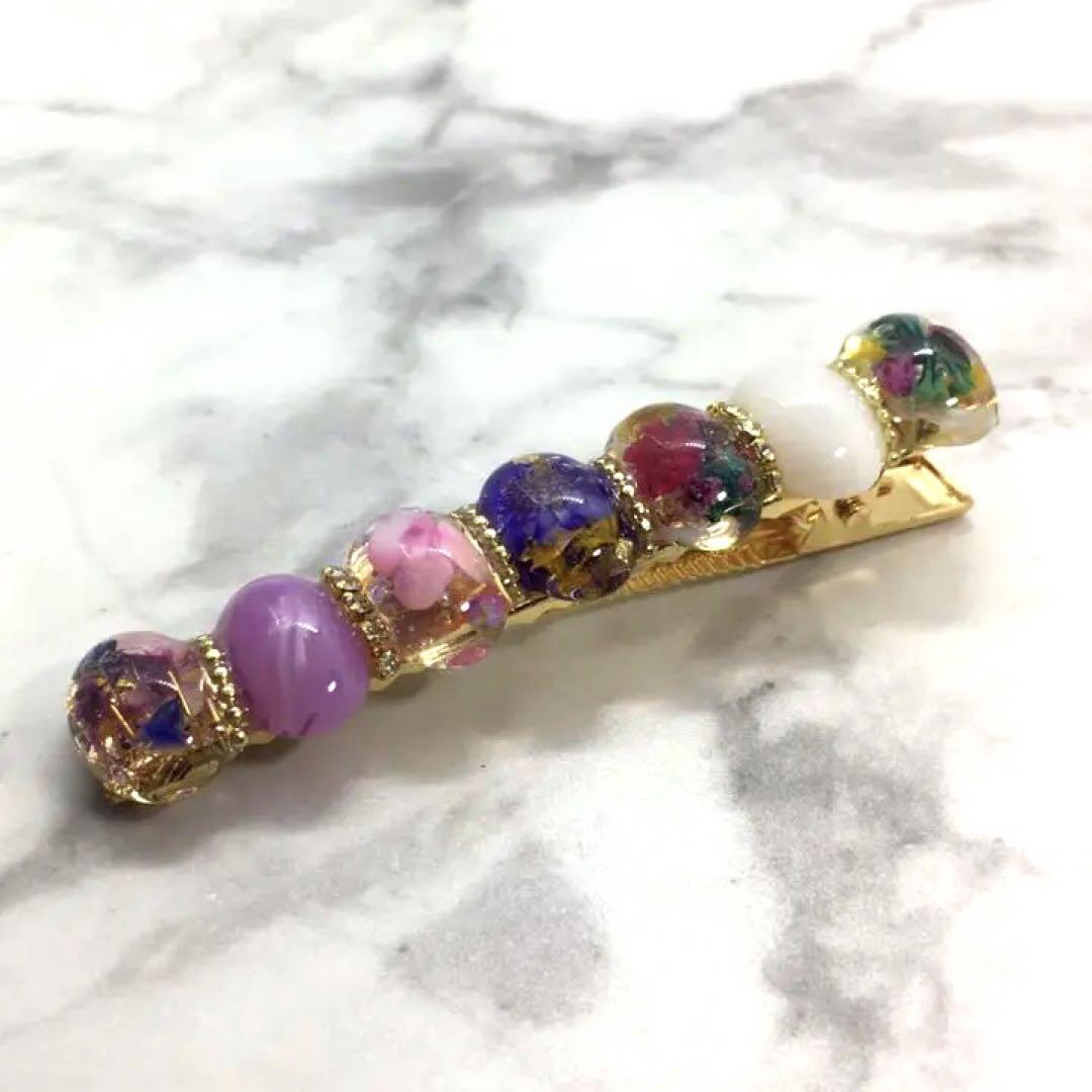 ドライフラワーのヘアクリップ パープル
