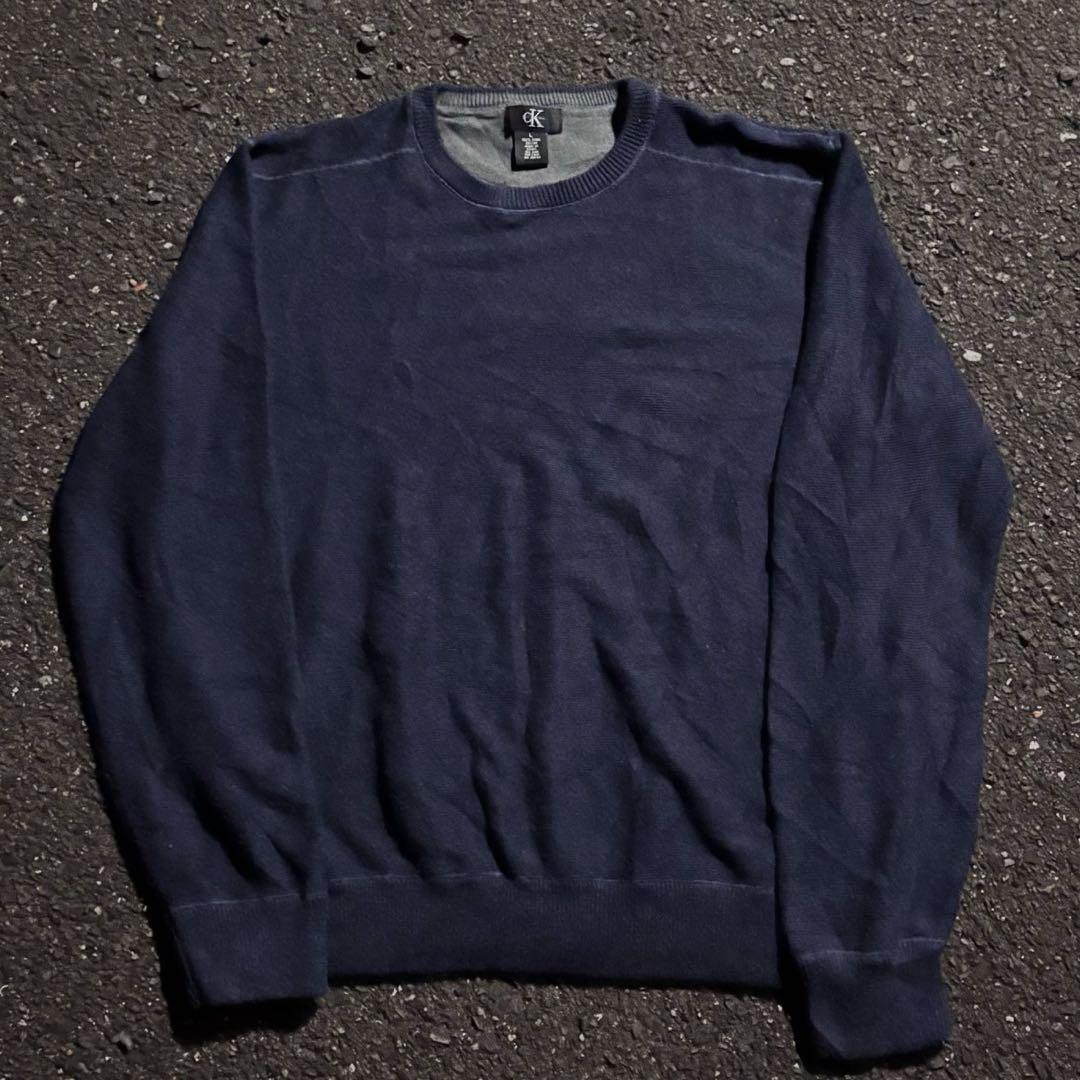 古着 90s Calvin Klein コットンニット ネイビー ボックス 短丈