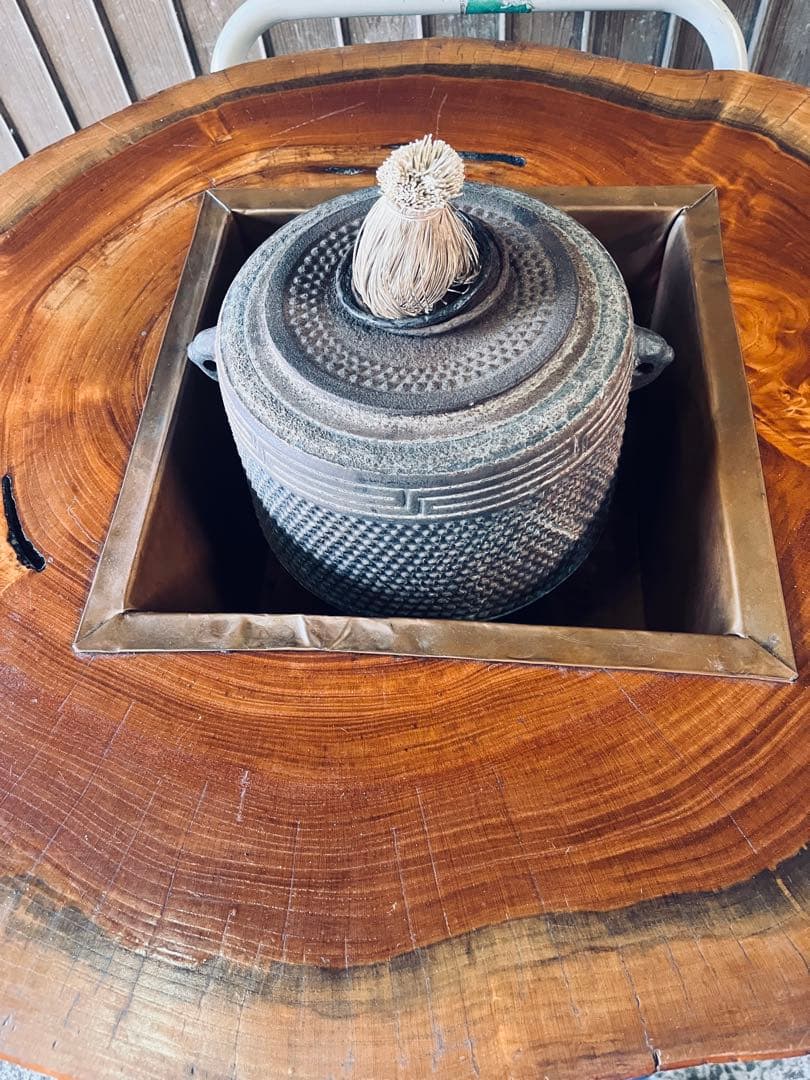 手作り自然木火鉢五徳付やや傷や汚れあり