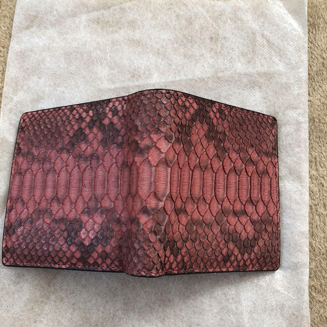 新品！袋物次郎 ヘビ革 二つ折り財布 赤