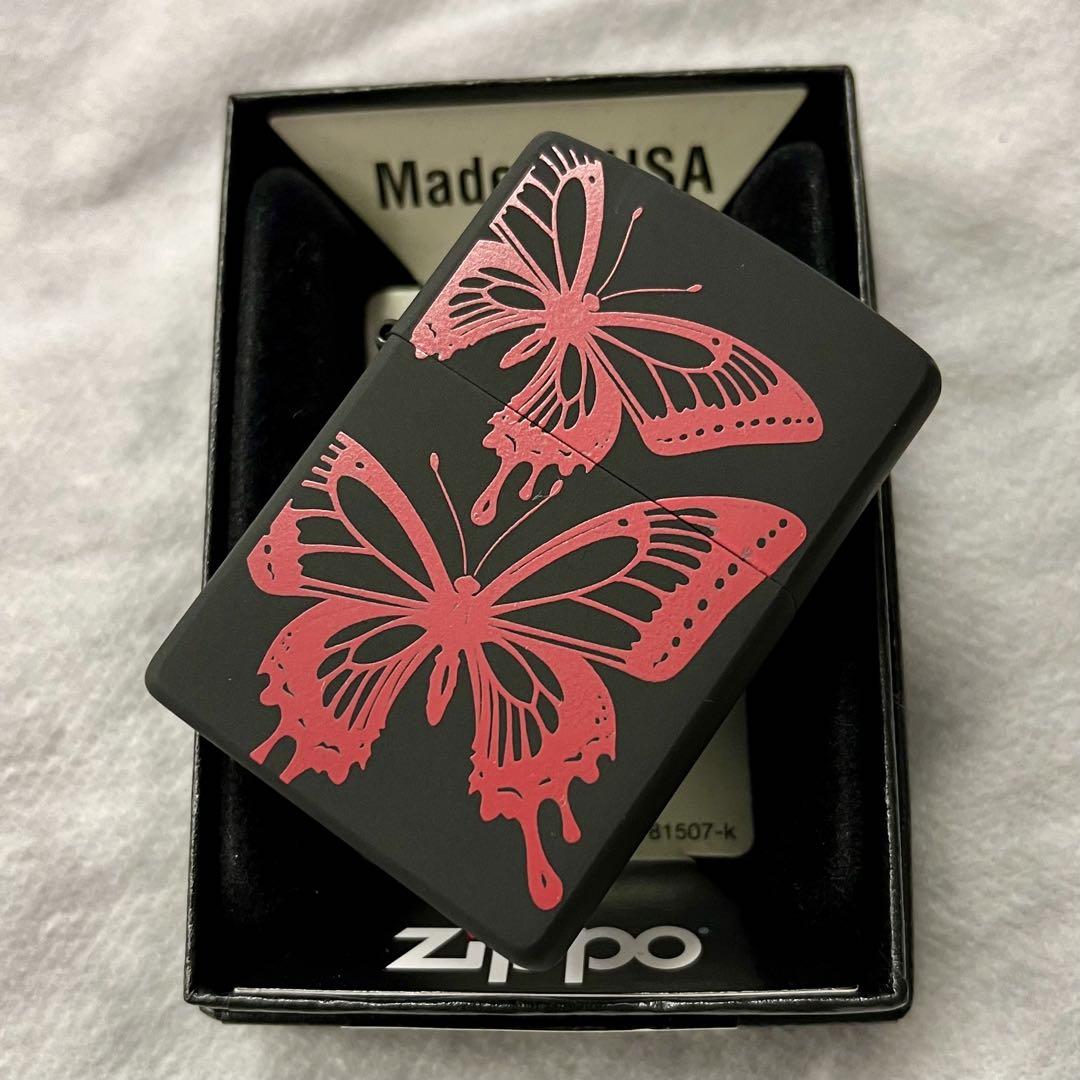 ZIPPO 新品　レッド　バタフライ　黒マット塗装仕上げ　ジッポー　蝶　縁起物
