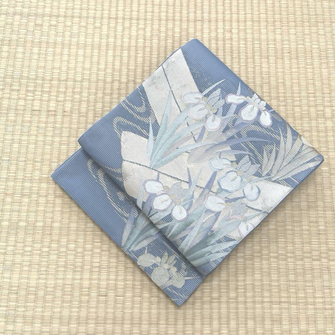 正絹 夏帯 絽袋帯 八橋に菖蒲(未使用品)