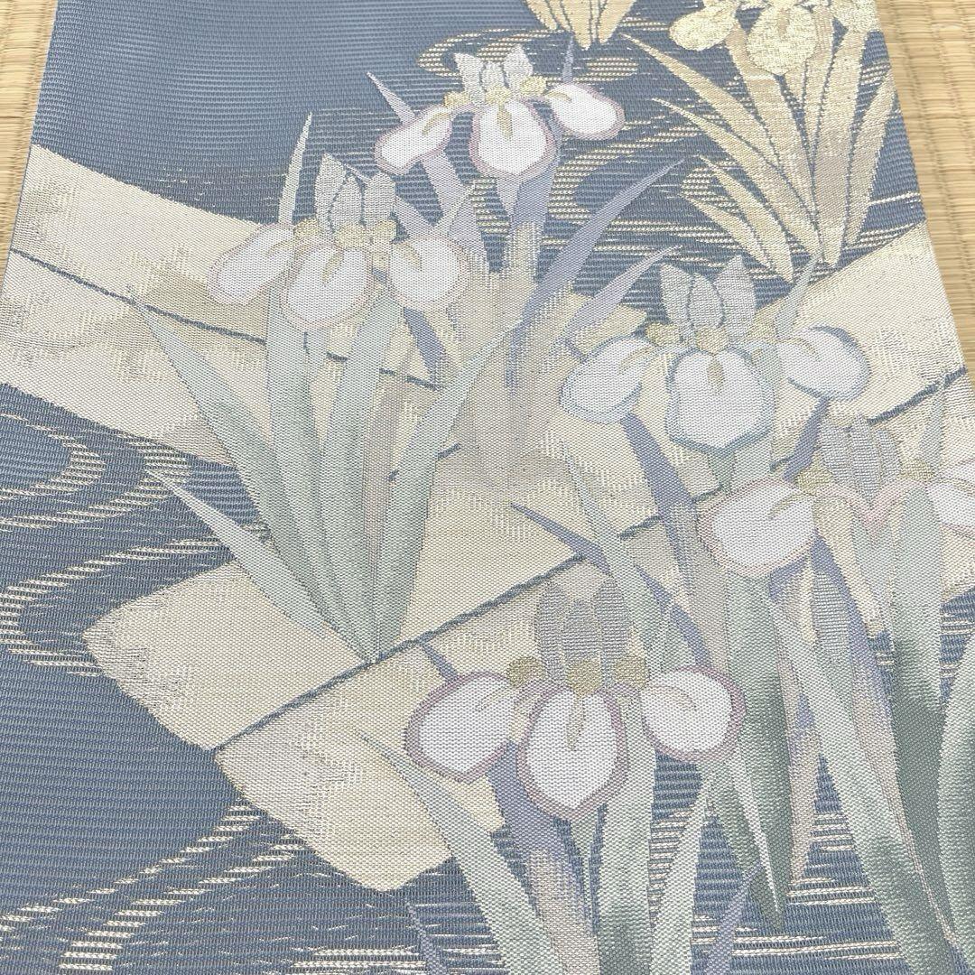 正絹 夏帯 絽袋帯 八橋に菖蒲(未使用品)