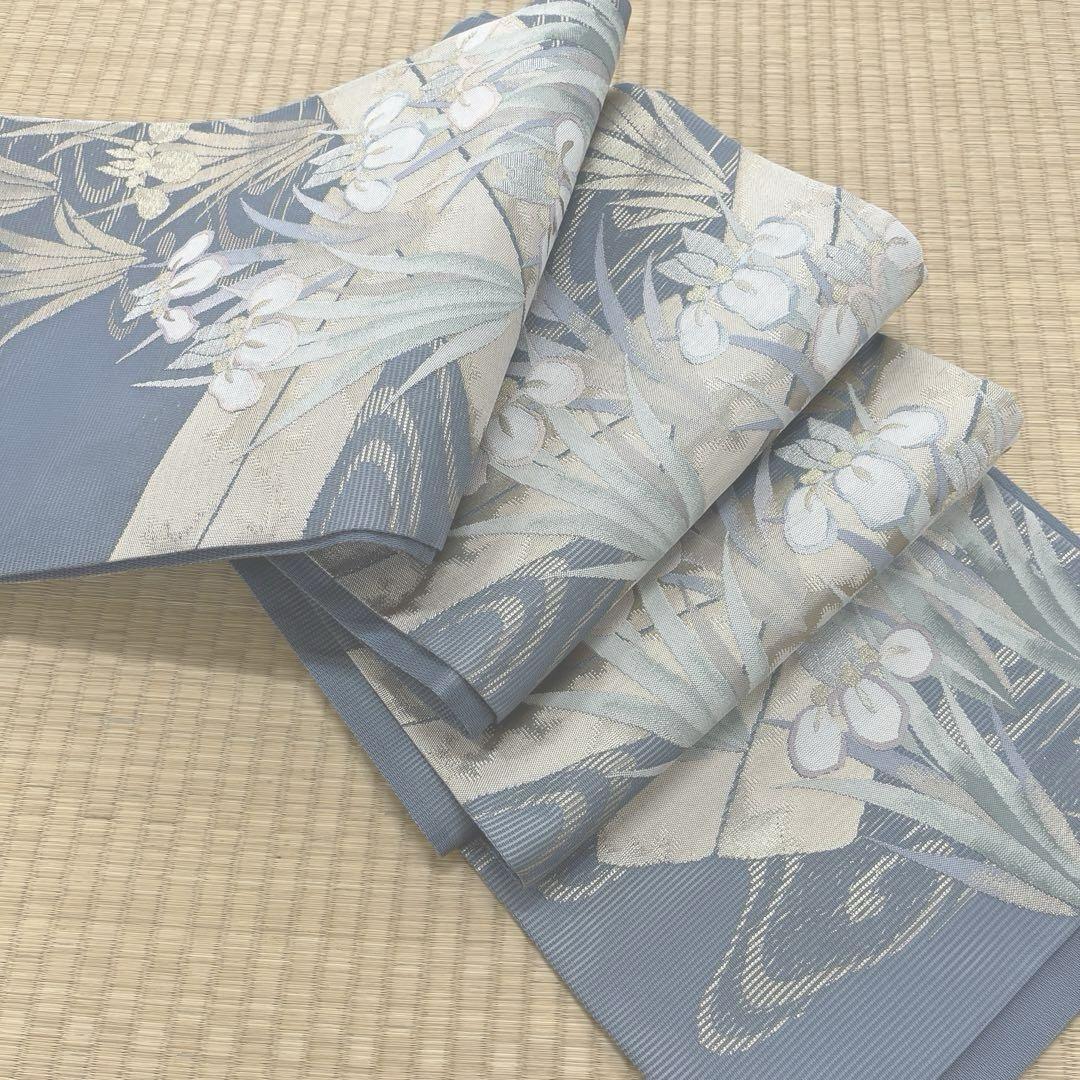 正絹 夏帯 絽袋帯 八橋に菖蒲(未使用品)