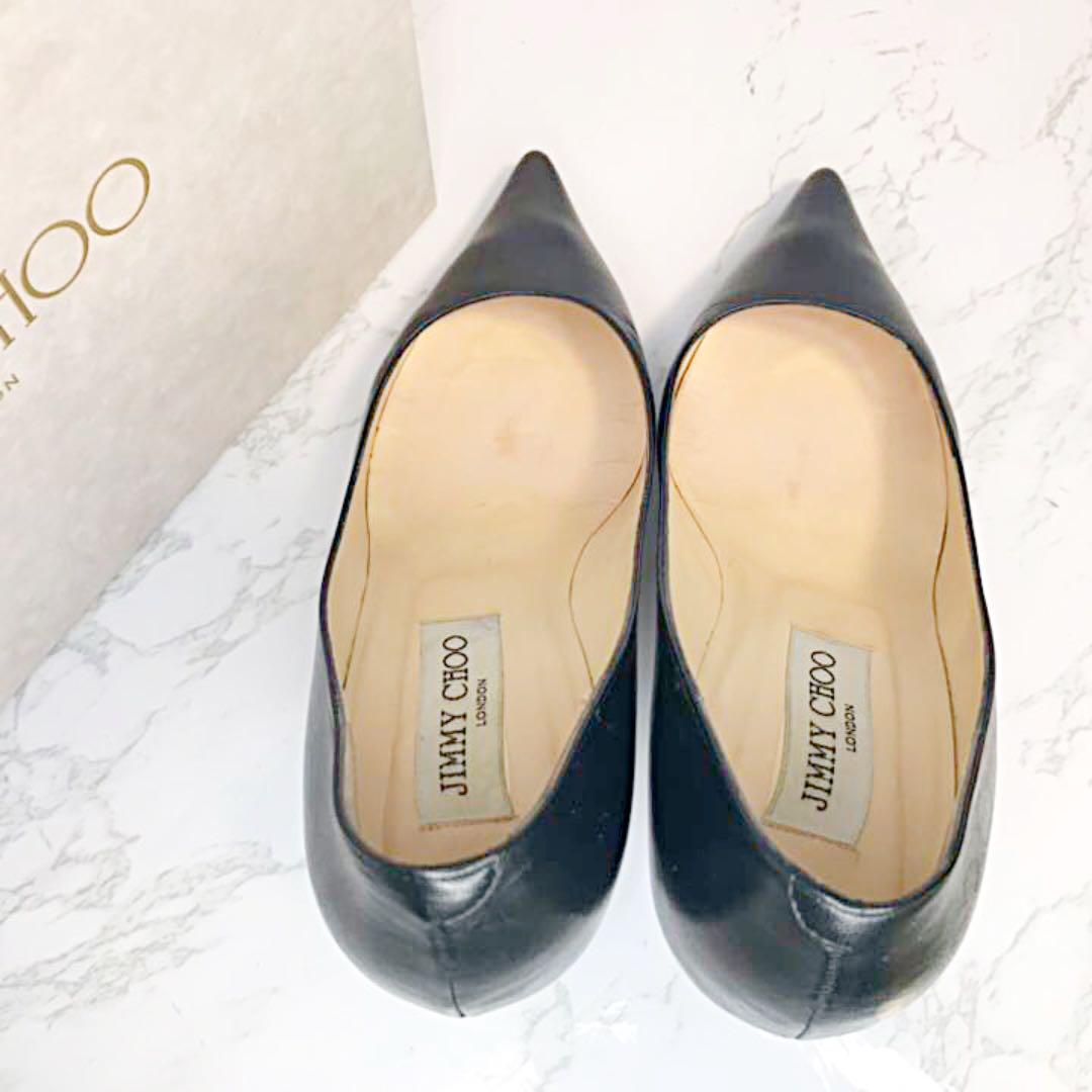24cm【保障できる】JIMMYCHOO ブラック レザー パンプス ポインデット ...