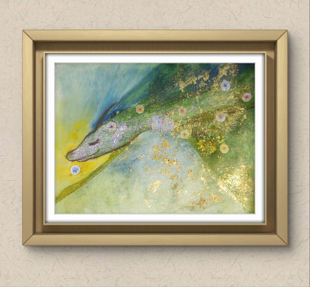 額付き☆一点物！青龍神様開運絵画 原画 仕事運 商売繁盛 - メルカリ