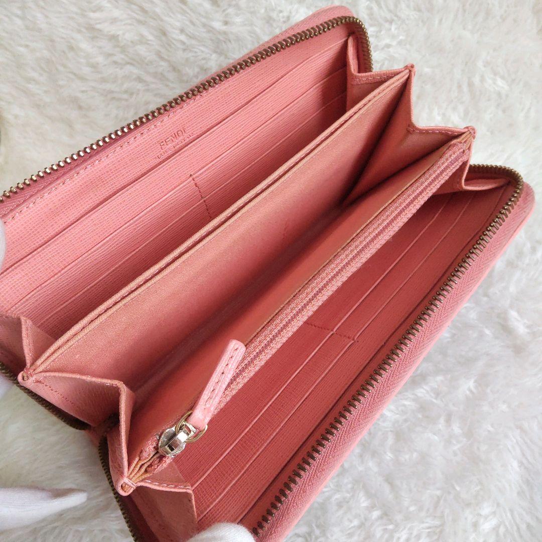美品✨ フェンディ FENDI 長財布 ピンク ズッカ柄 ラウンド