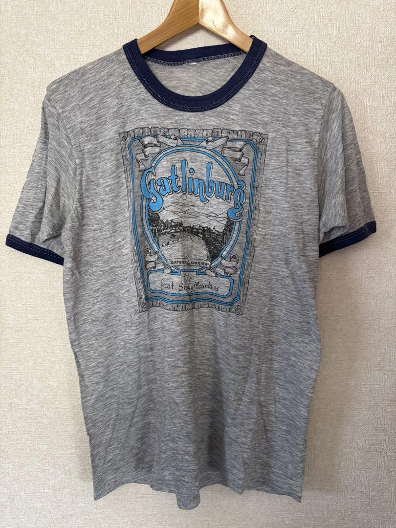 Gatlinburg Tシャツ グレー ネイビー リンガーTEE 推定M
