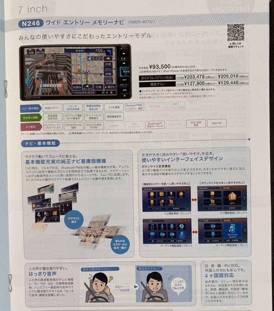 7インチワイドナビ NMZK-W71D