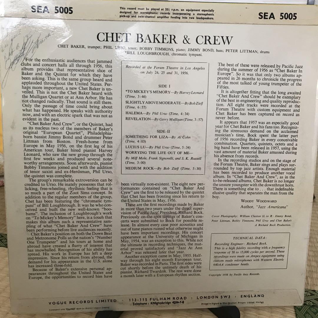洋楽 chet baker&crew UK LP