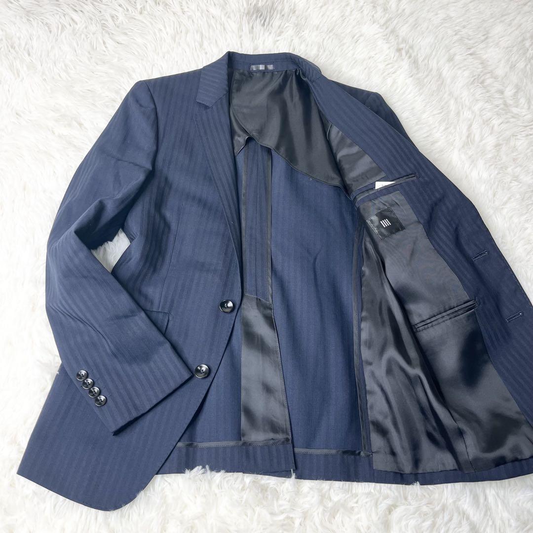 【美品】 スーツセレクト ネイビー ストライプ 3ピース スーツ Y4 Sサイズ