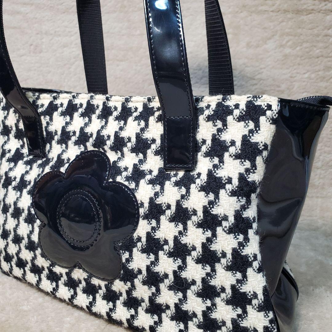 【美品】マリークワント トートバッグ ツイード 千鳥格子 A4収納