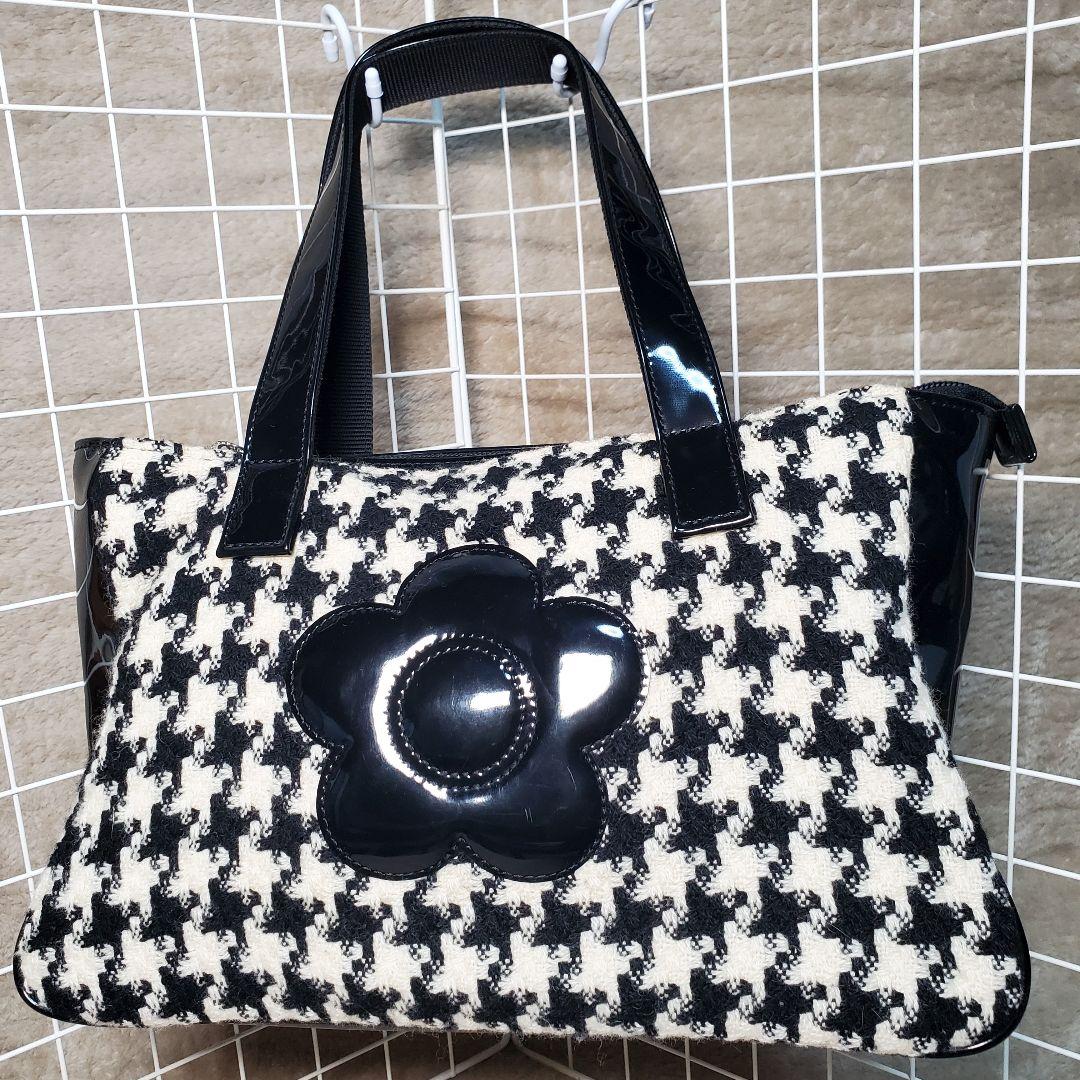 【美品】マリークワント トートバッグ ツイード 千鳥格子 A4収納