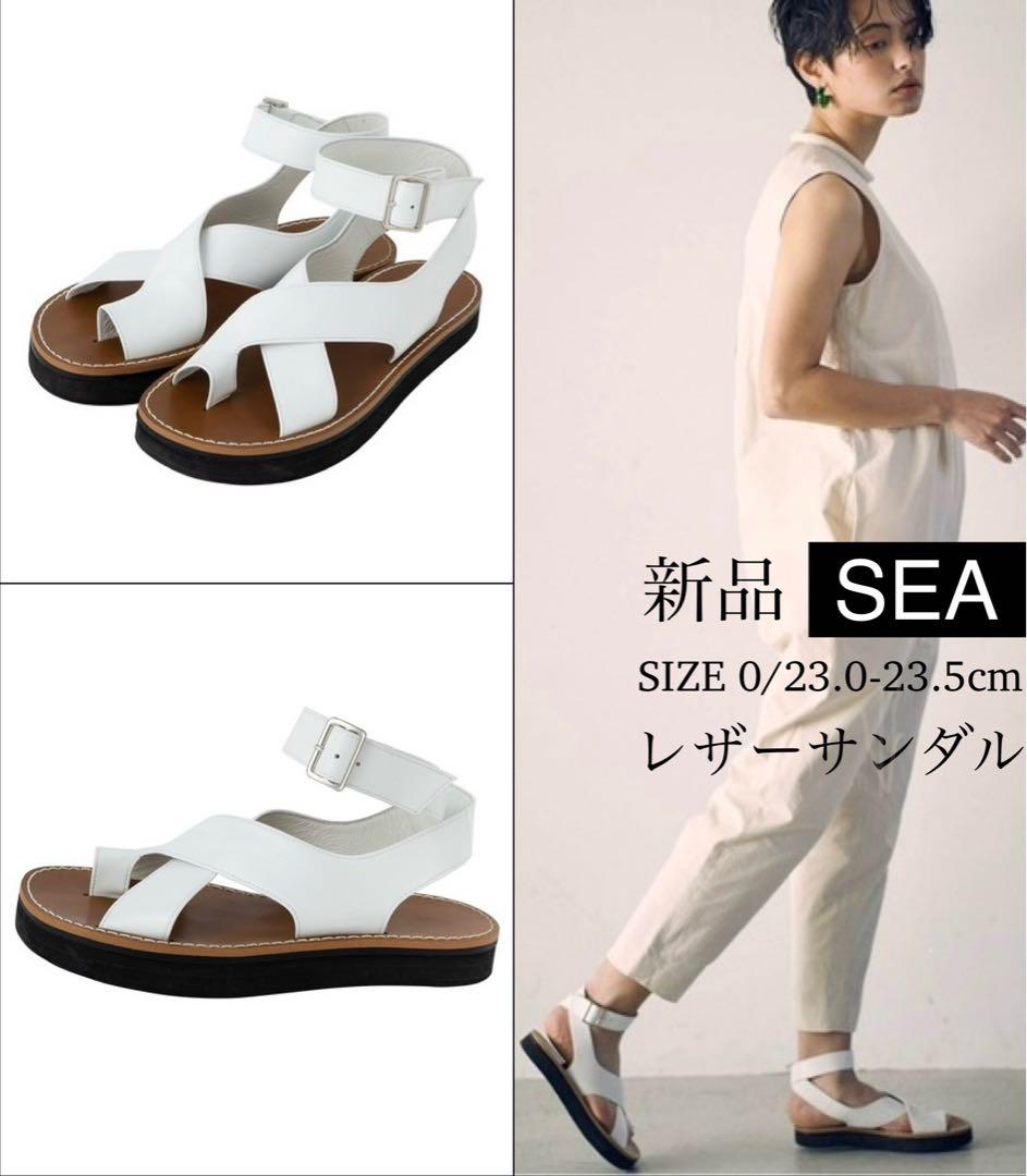 新品 SEA シー レザー ストラップ ホワイト フラットサンダル