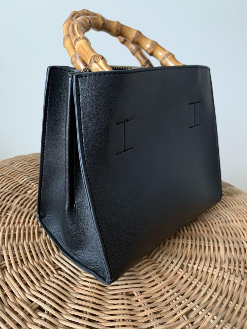 良品バンブーハンドル 黒 ハンドバッグ