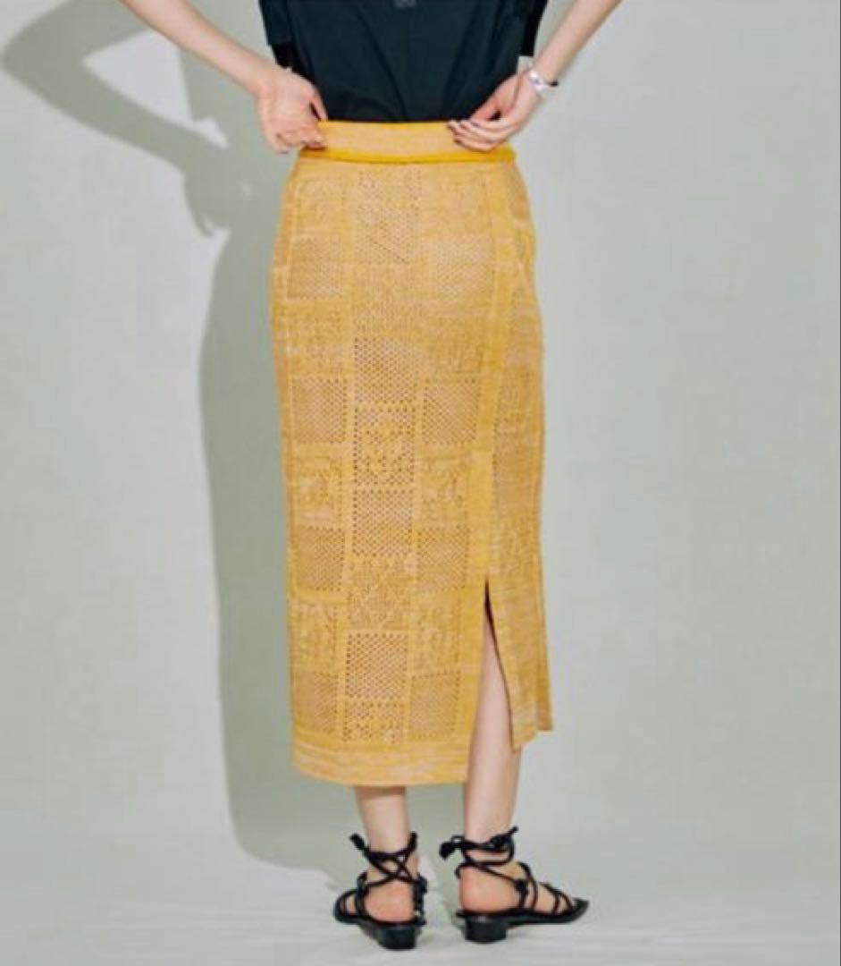 ブロックメッシュニットタイトスカート