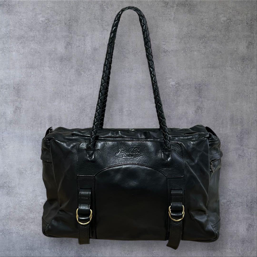 JAS M.B. real leather ボストンバッグ ririジッパー 黒