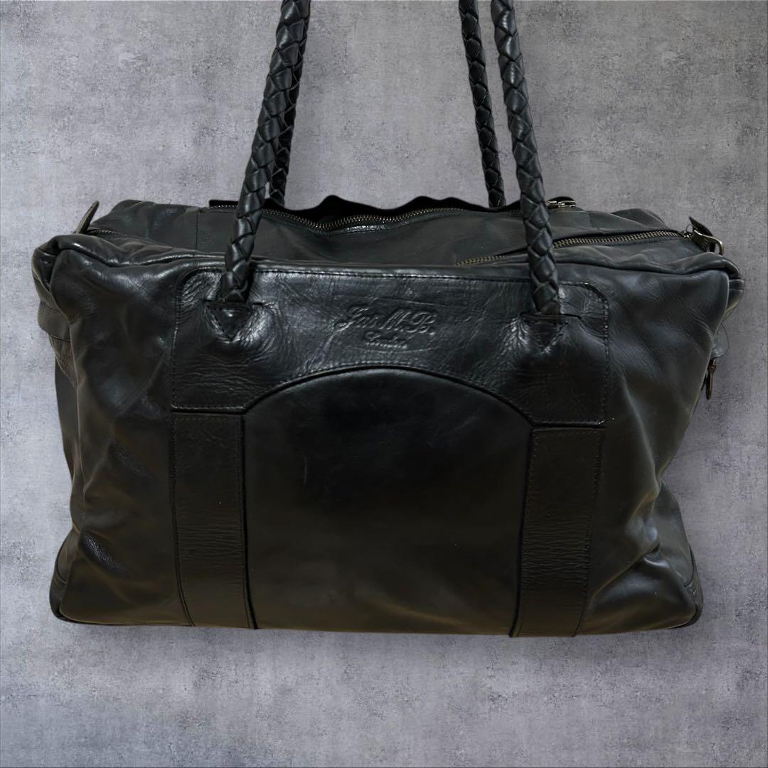 JAS M.B. real leather ボストンバッグ ririジッパー 黒