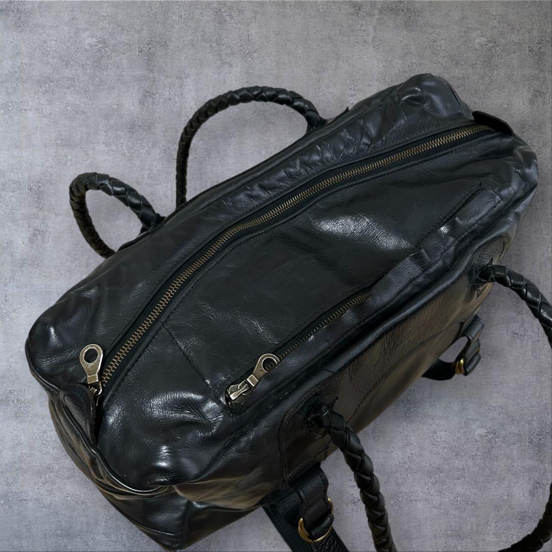 JAS M.B. real leather ボストンバッグ ririジッパー 黒