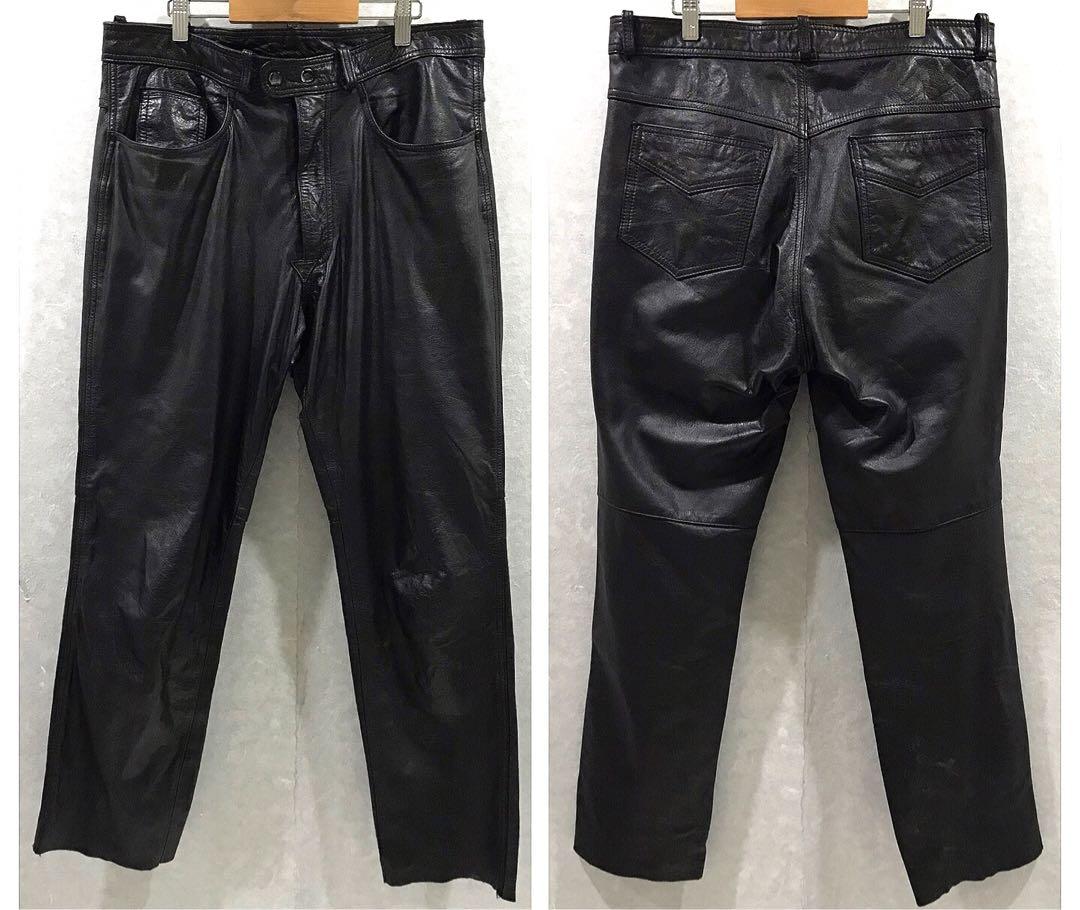 90ｓ 本革 牛革 カウレザー パンツ ブラック 33 ヴィンテージ