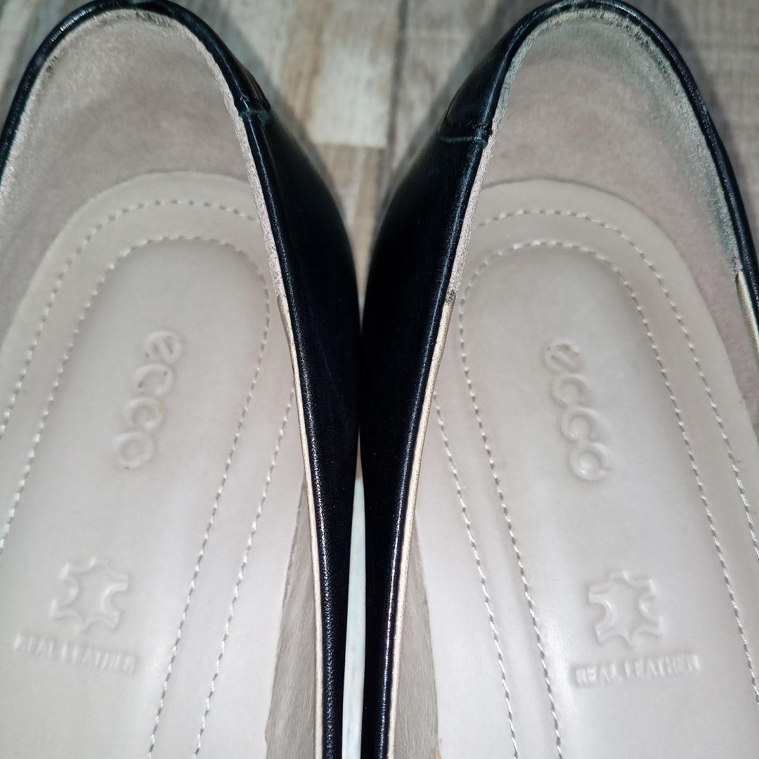 美品　エコー　22.5　パンプス　レザー　ブラック　フラットシューズ　ecco