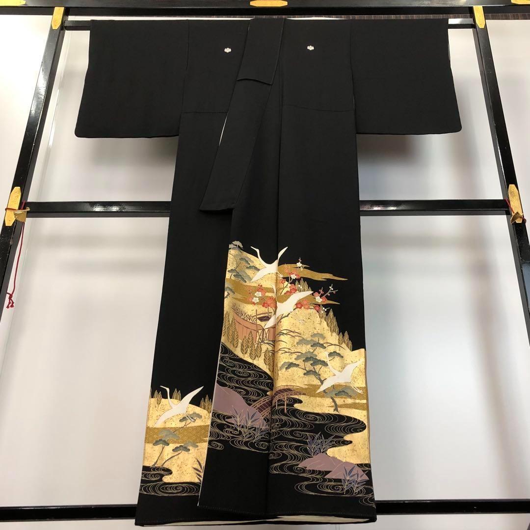 MK-1549 黒留袖 作家物 流水 飛翔鶴 金彩 金駒刺繍 黒色 MK-1549 黒留袖 作家物 流水 飛翔鶴 金彩 金駒刺繍 黒色