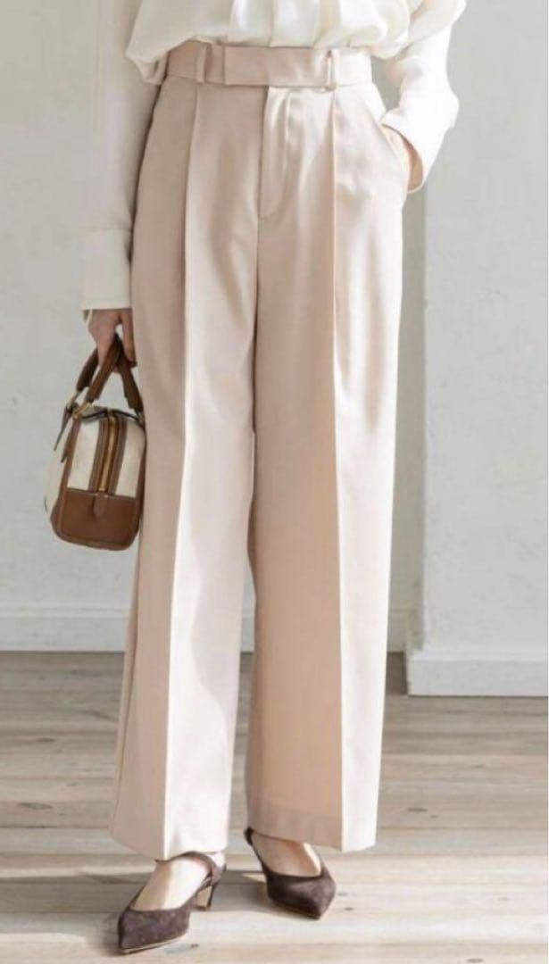 TWツイルストレッチスラックスパンツ noble ピンク ベージュ ウール 38M Noble