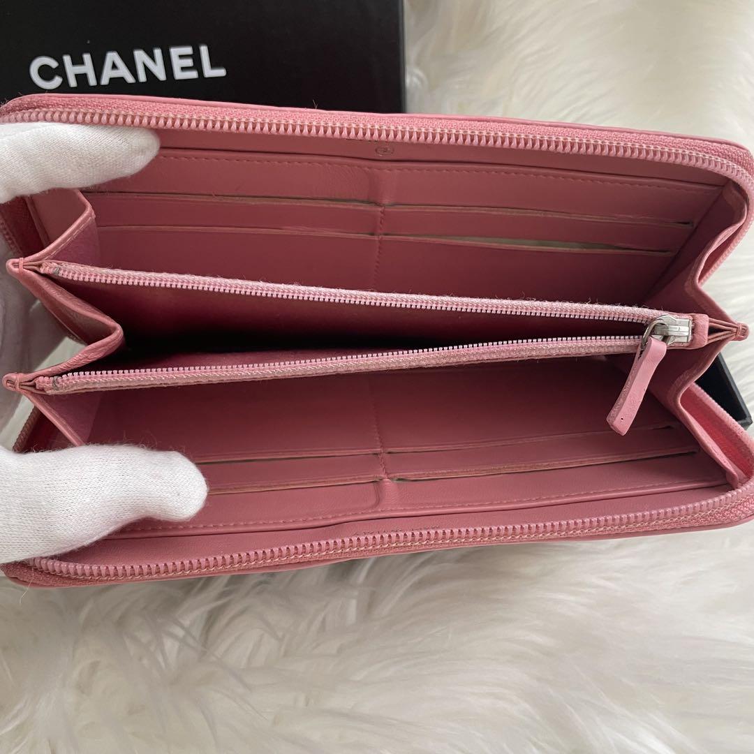 シャネル CHANEL 財布 ラウンドファスナー カメリア ピンク ココマーク
