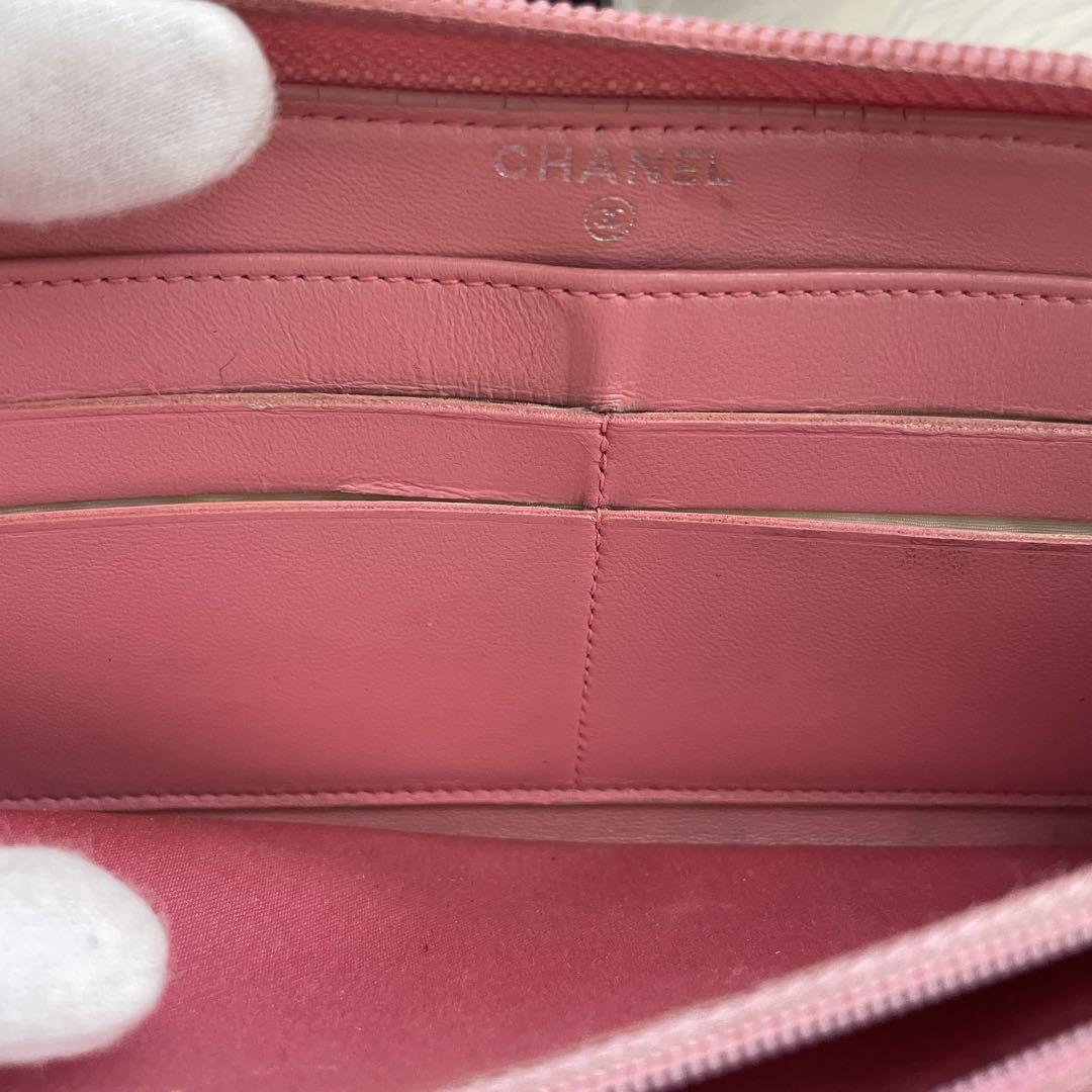 シャネル CHANEL 財布 ラウンドファスナー カメリア ピンク ココマーク