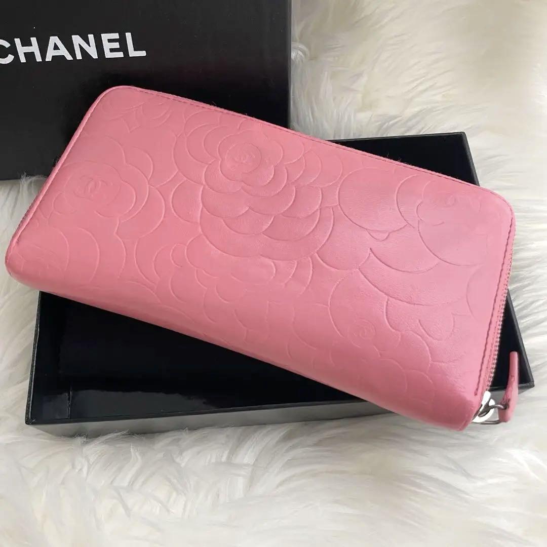 シャネル CHANEL 財布 ラウンドファスナー カメリア ピンク ココマーク