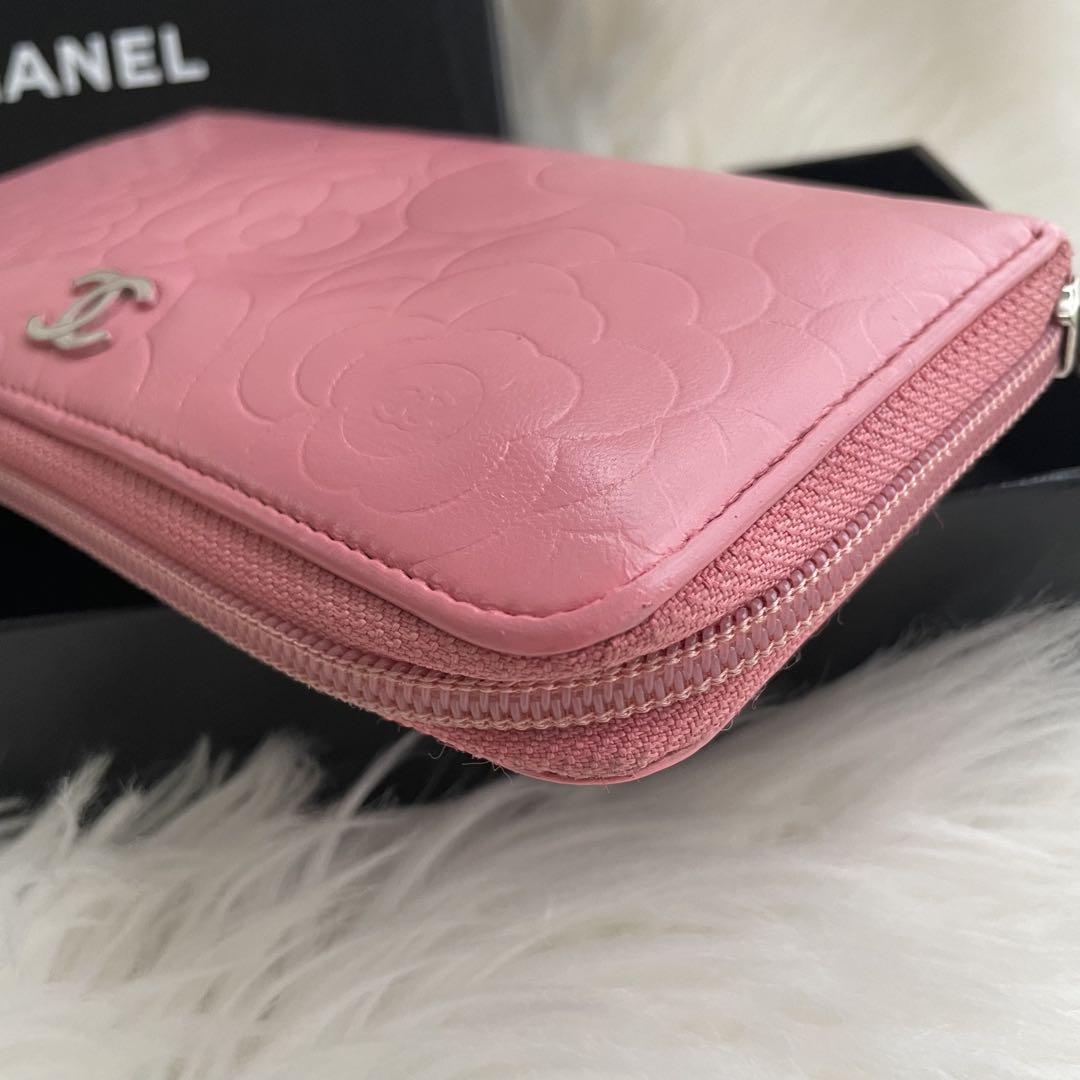 シャネル CHANEL 財布 ラウンドファスナー カメリア ピンク ココマーク