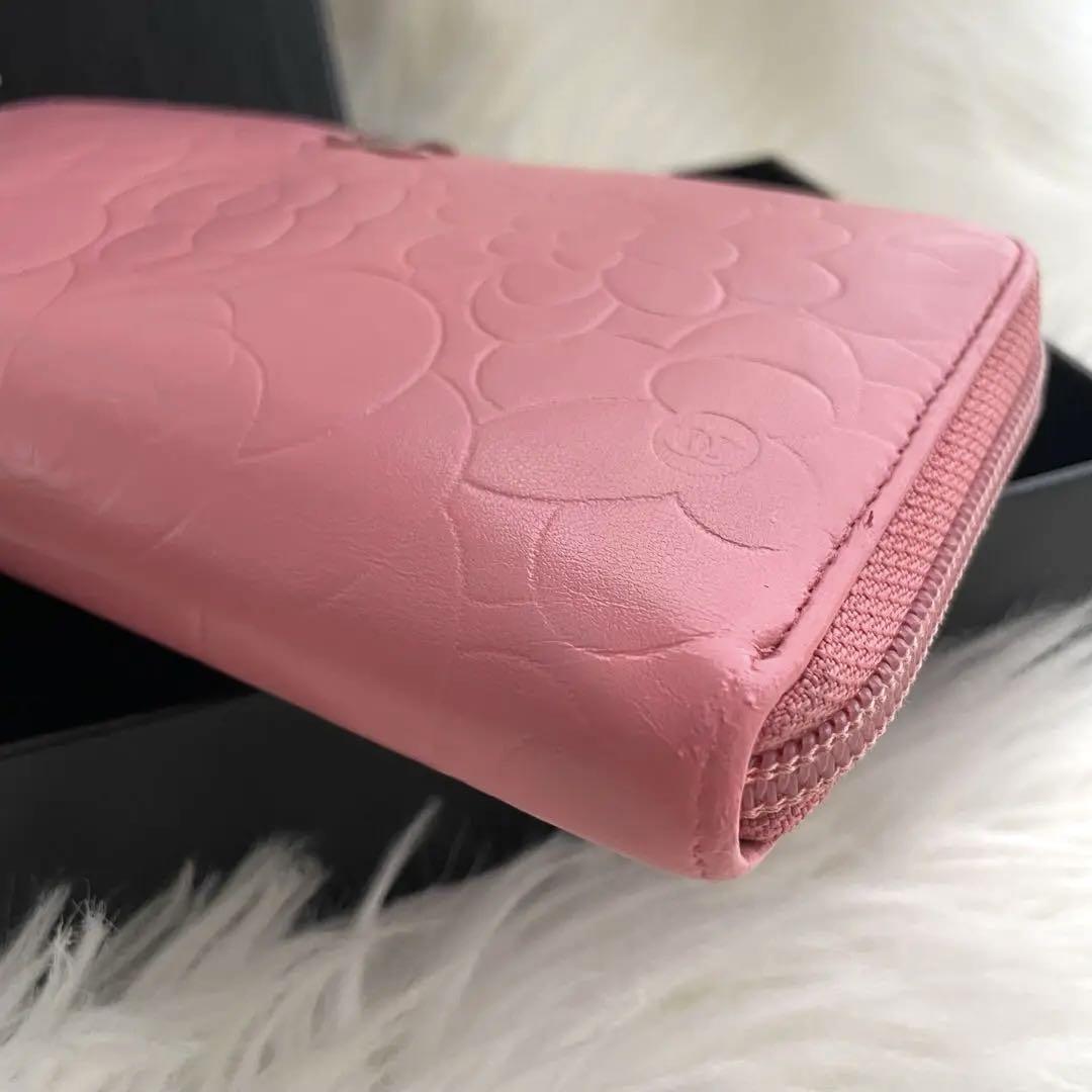シャネル CHANEL 財布 ラウンドファスナー カメリア ピンク ココマーク