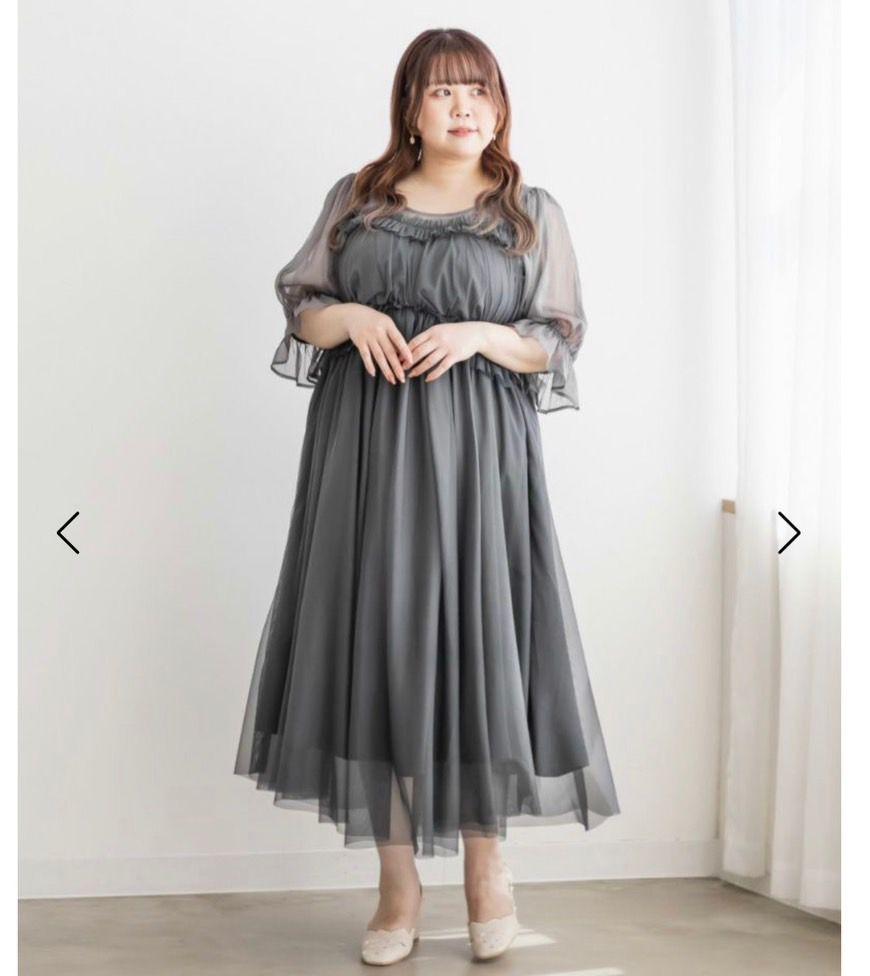 CLETTEオリジナル★フリルデザインチュールワンピースドレス LL