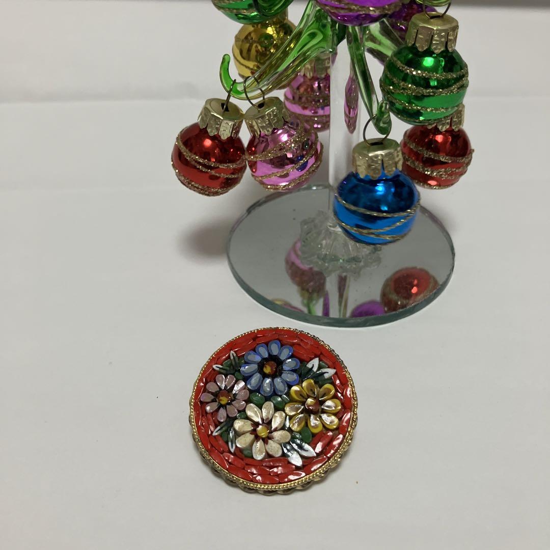 花モチーフ モザイクブローチ イタリア製美品