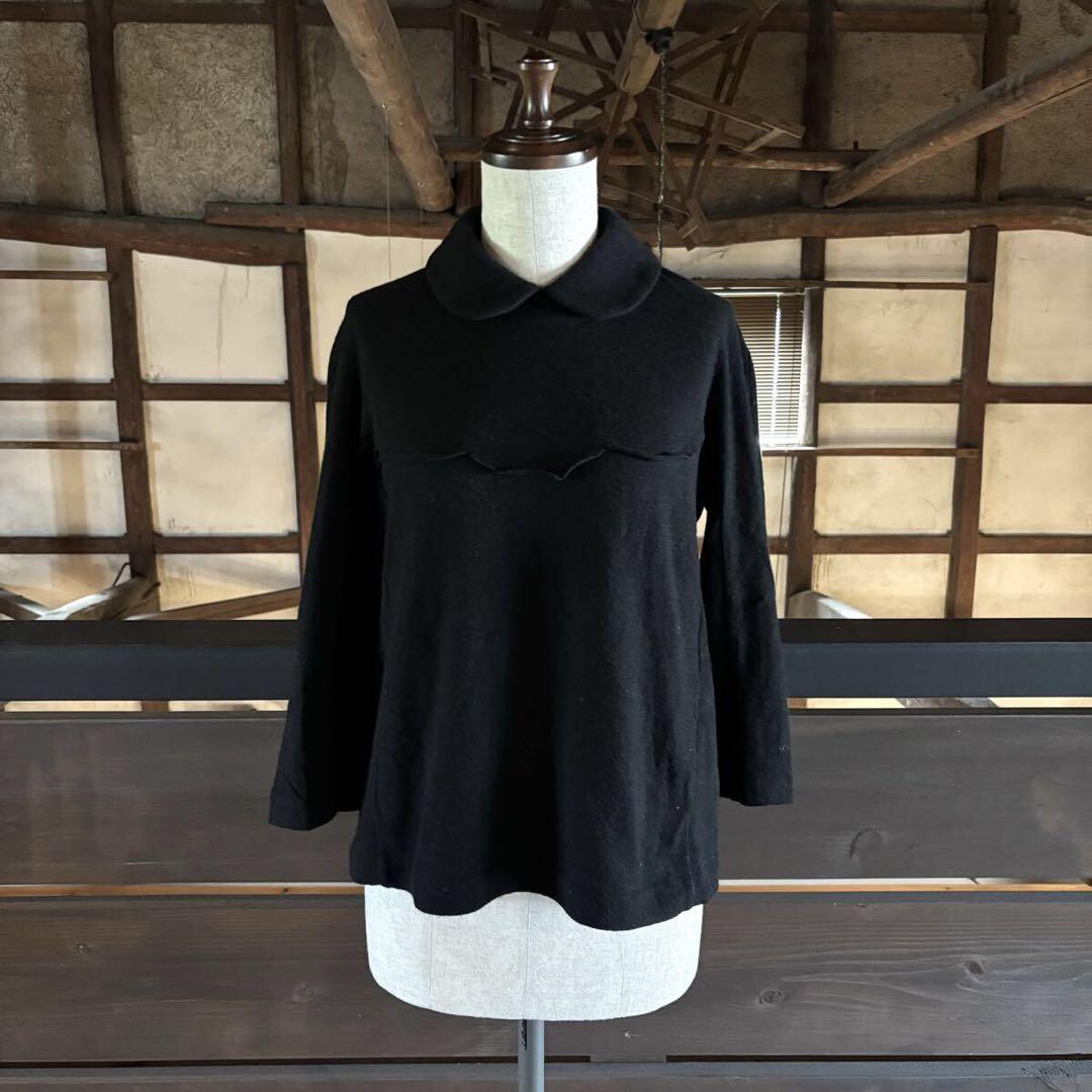 14aw トリコ ギャルソン 丸襟 ニット バック ボタン ブラック 系