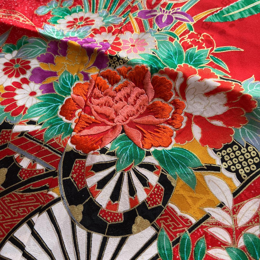 限定SALE正規品 15 着物単品 七五三 四つ身 weOkP-m64940389232 正絹 蝶々×鞠×黒×赤 再入荷新作