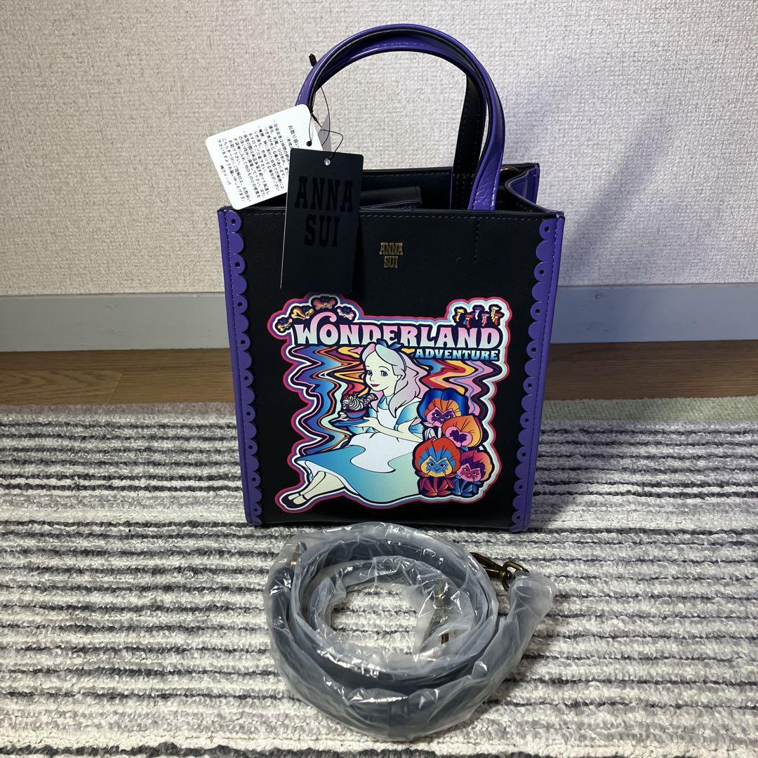【NEW限定品】 アリス 未使用品】アナスイ×ディズニー 2WAY ブラックΩ ハンドバッグ バッグ