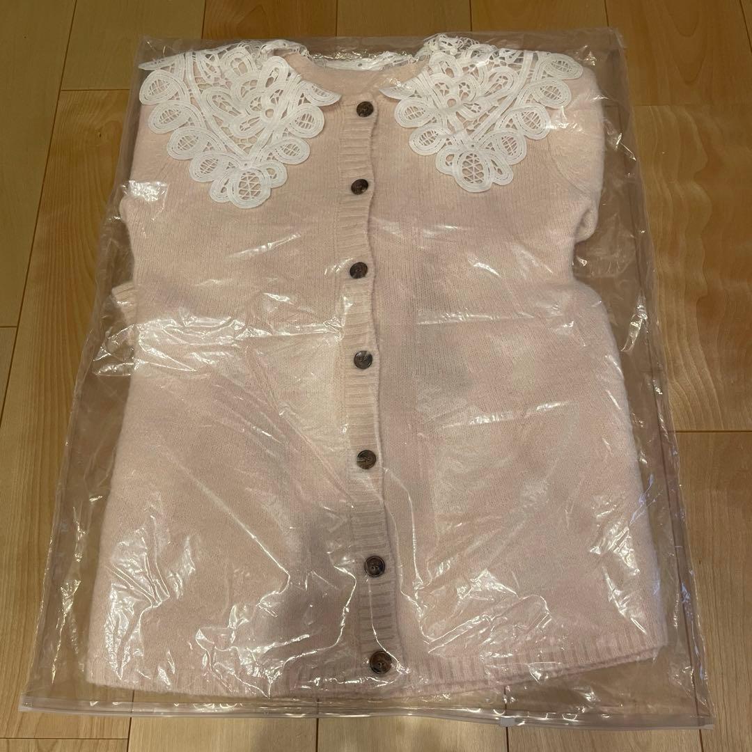 バテンレース衿カーディガン　popup限定カラーピンク