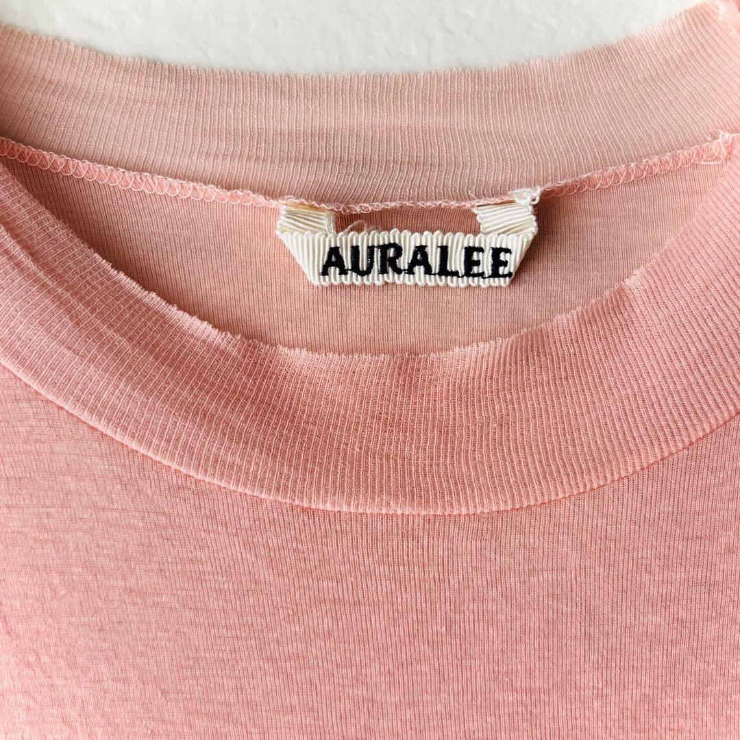 AURALEE ピンク 半袖 AURALEE WASHED FINX TYPEWRITER OPEN COLLAR HALF SLEEVED