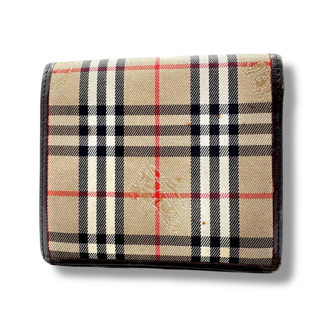 バーバリー 2つ折り財布 がま口 ノバチェック ブラウン 金具 BURBERRY - バーバリー 2つ折り財布 がま口 ノバチェック