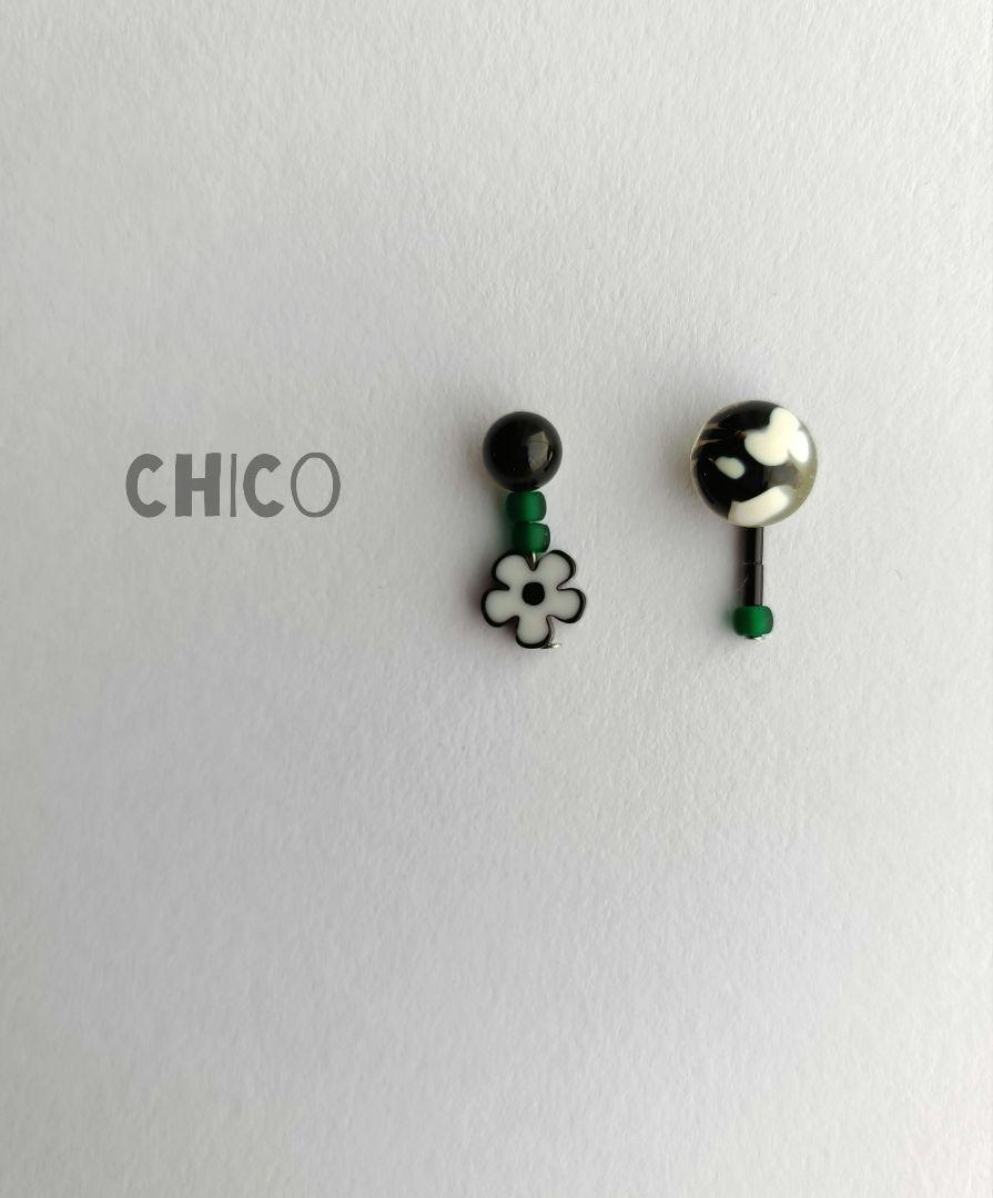 no.4283　ミルフィオリとmonotoneとgreen　ピアス/イヤリング