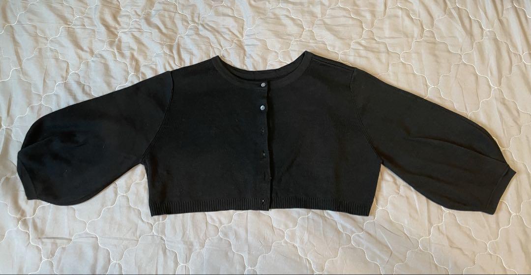 黒 カーディガン バルーンスリーブ　古着 rehacer カーディガン : 2tone Balloon Sleeve Cardigan / 2