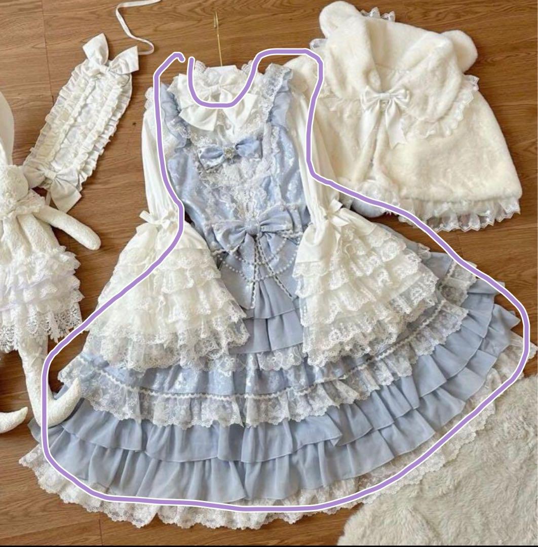 ロリータ ロリータドレス 水色 リボン かわいい ジャンスカ