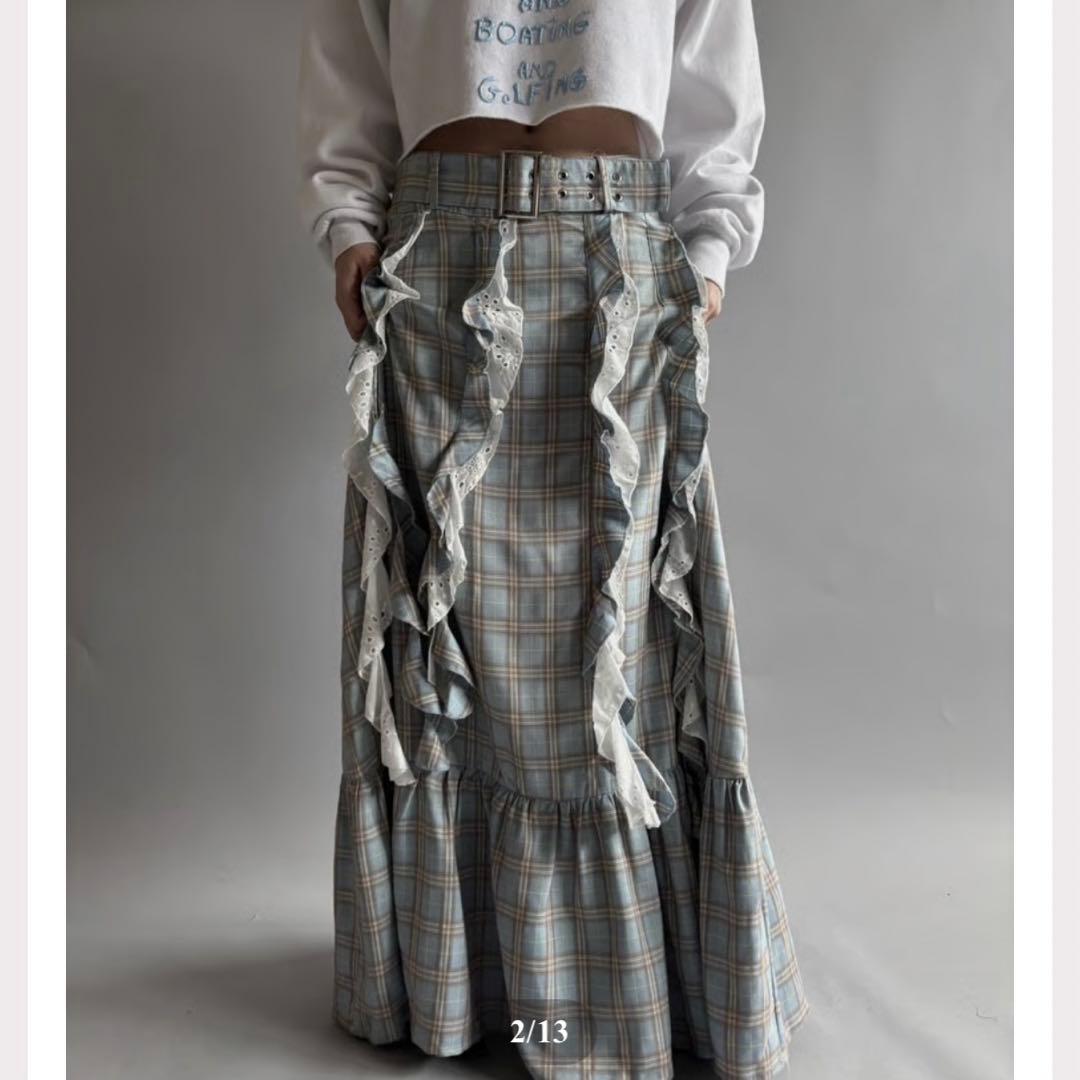 【USED】 PRETTY DAMAGE checked long Skirt 【USED】 PRETTY DAMAGE checked long Skirt